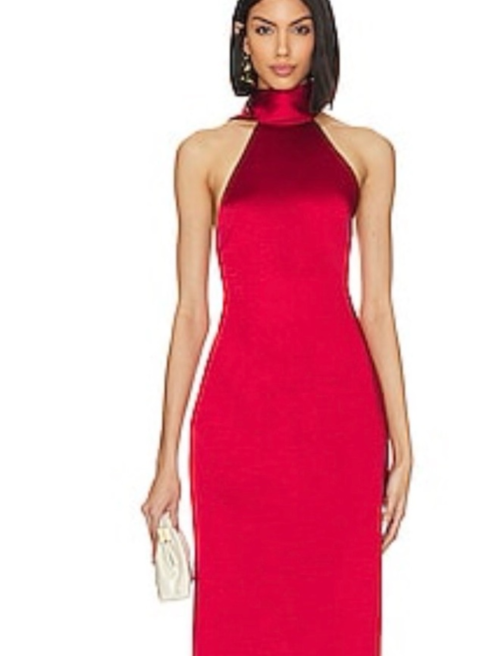 LPA Raveena Red Halter Scarf Satin Maxi Dress with Neck Bow